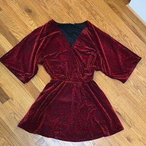 Buddy Love Deep Ruby/Black Velvet Burnout Wrap Mini Dress, XS - Whimsigoth, Chic